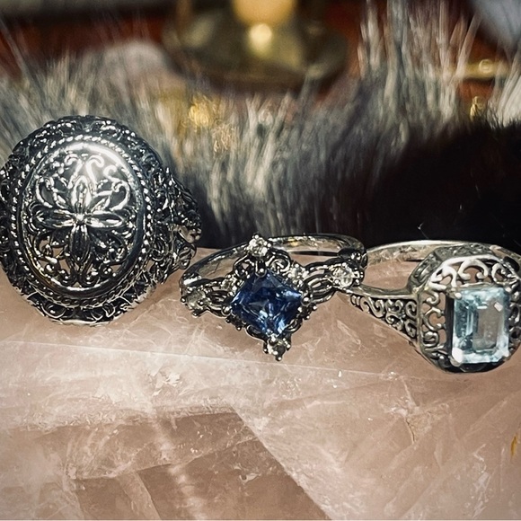 Intricate Silver and Blue Gemstone Rings 925 - Picture 2 of 2